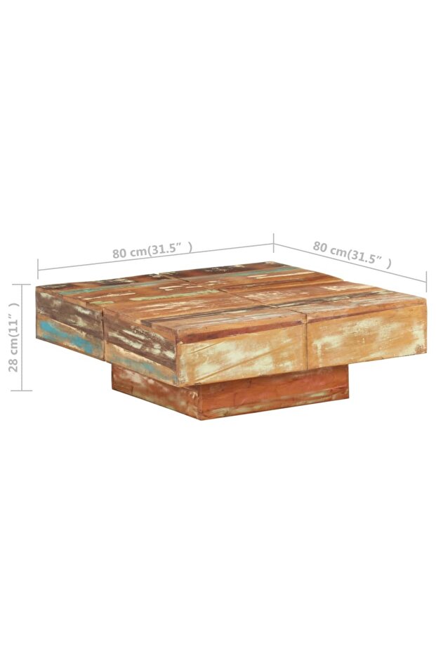 Coffee table, 80x80x28 cm, solid mango wood - 6