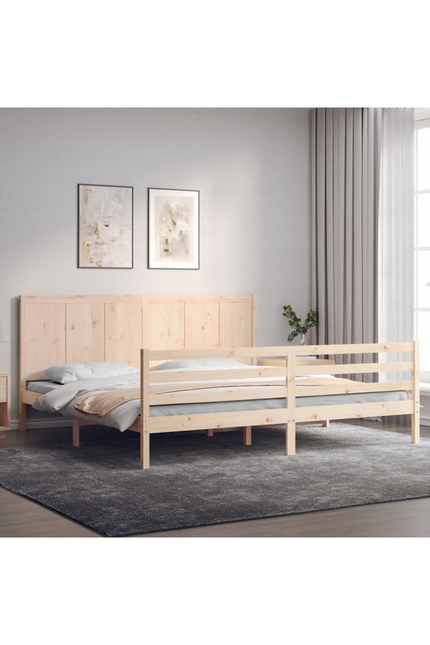 Bed frame with headboard 200x200 cm, solid pine wood