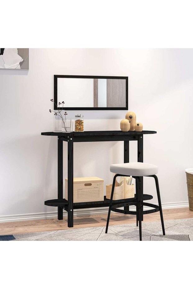 Console table, black, 110x40x80 cm, solid pine wood