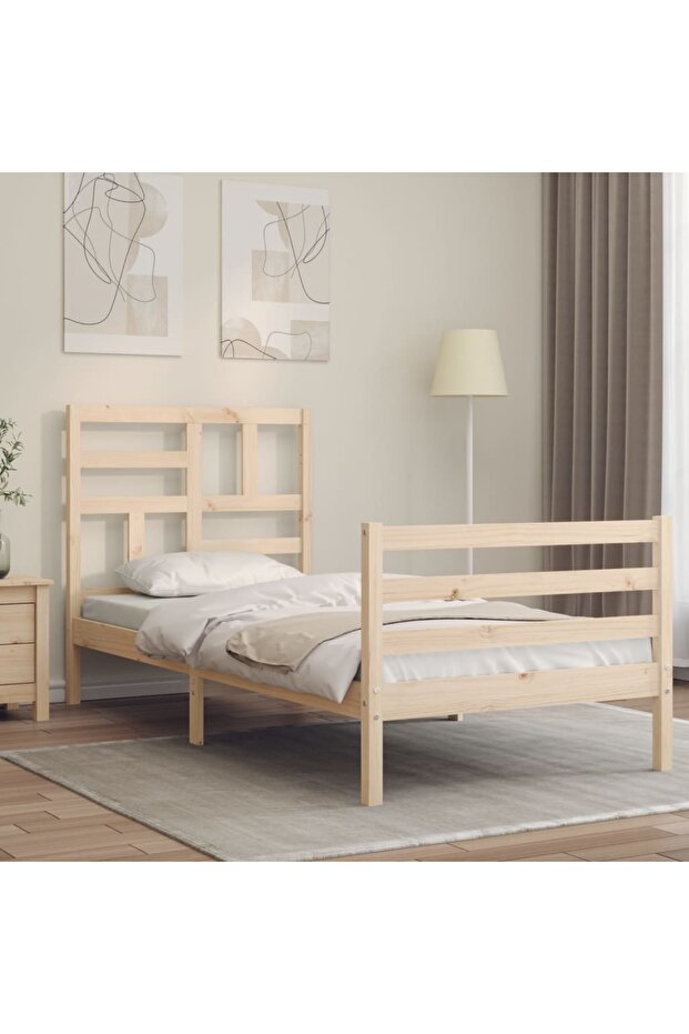 Bed frame with headboard, 90x200 cm, solid wood - 1