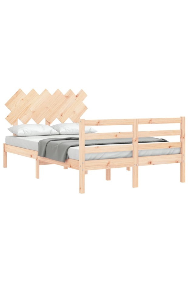 4FT Bed Frame with Headboard, Small Double, Solid Wood - 4