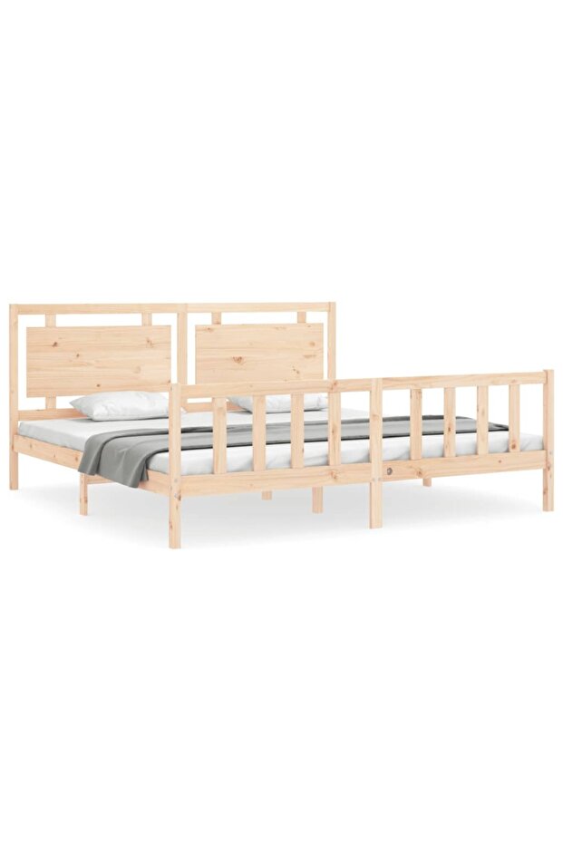 Bed frame with headboard 200x200 cm, solid pine wood - 2