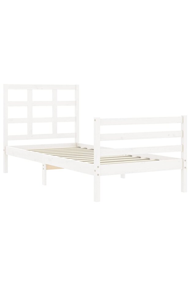 Bed frame with headboard 3FT, single, white, solid wood - 5