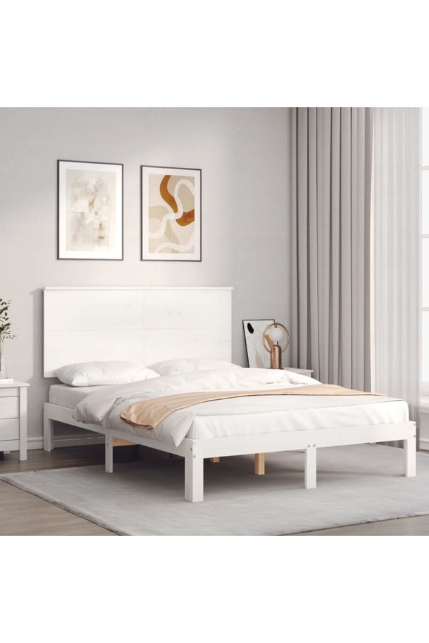 Bed frame with headboard, white, 120x200 cm, solid wood