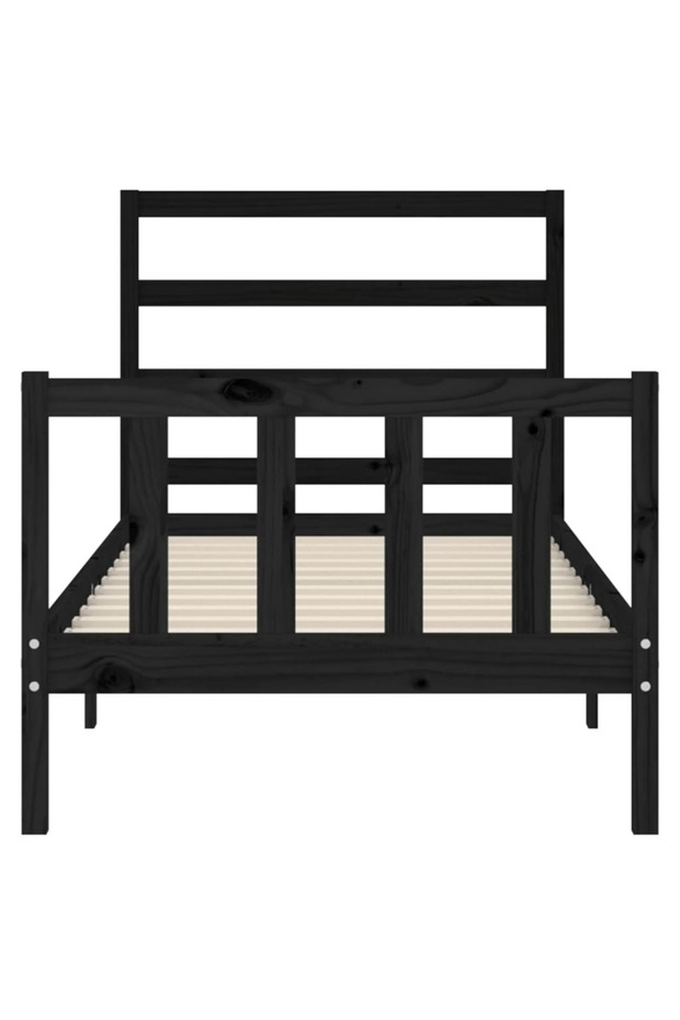 2FT6 Small Single Bed Frame with Headboard, Black, Solid Wood - 6