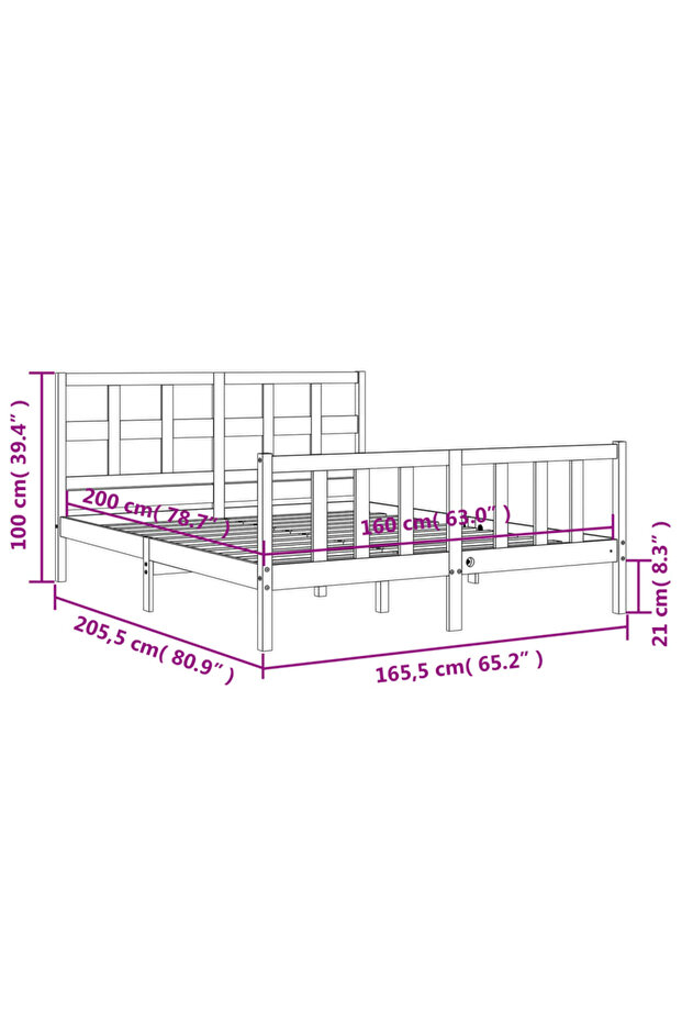 Bed frame with headboard, white, 160x200 cm, solid wood - 8