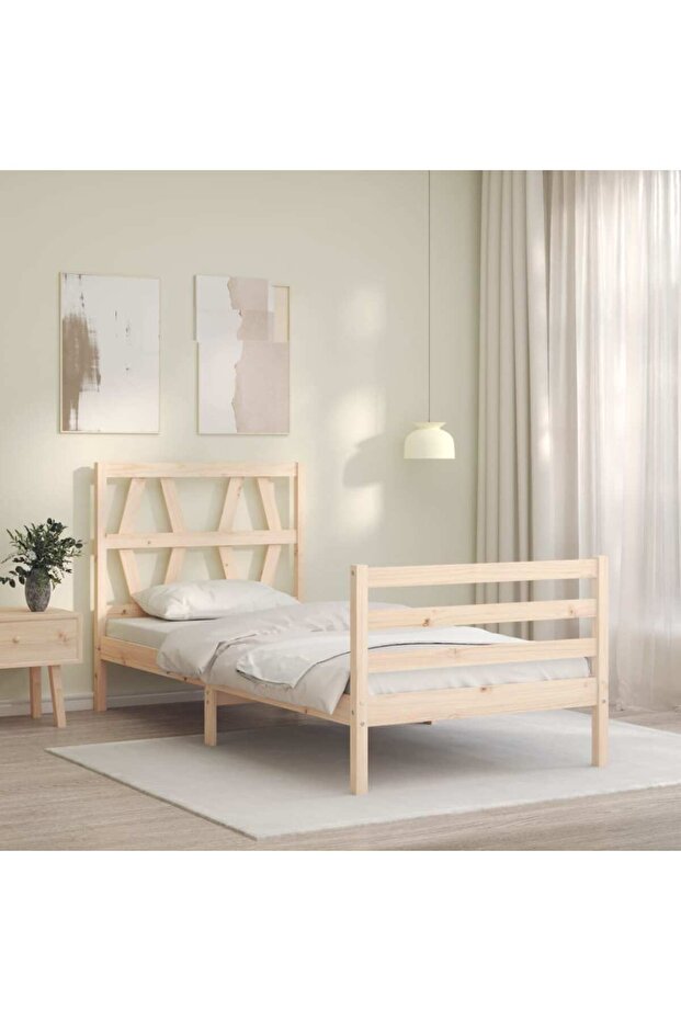 Bed frame with headboard, 100x200 cm, solid wood - 3