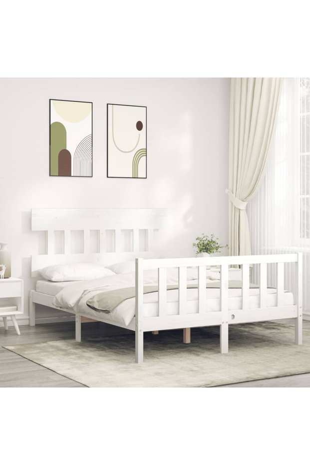 4FT Bed Frame with Headboard, Small Double, Solid Wood