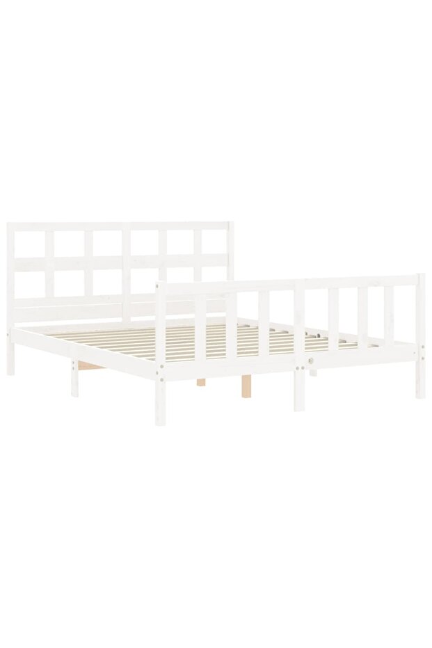Bed frame with headboard, white, 160x200 cm, solid wood - 5