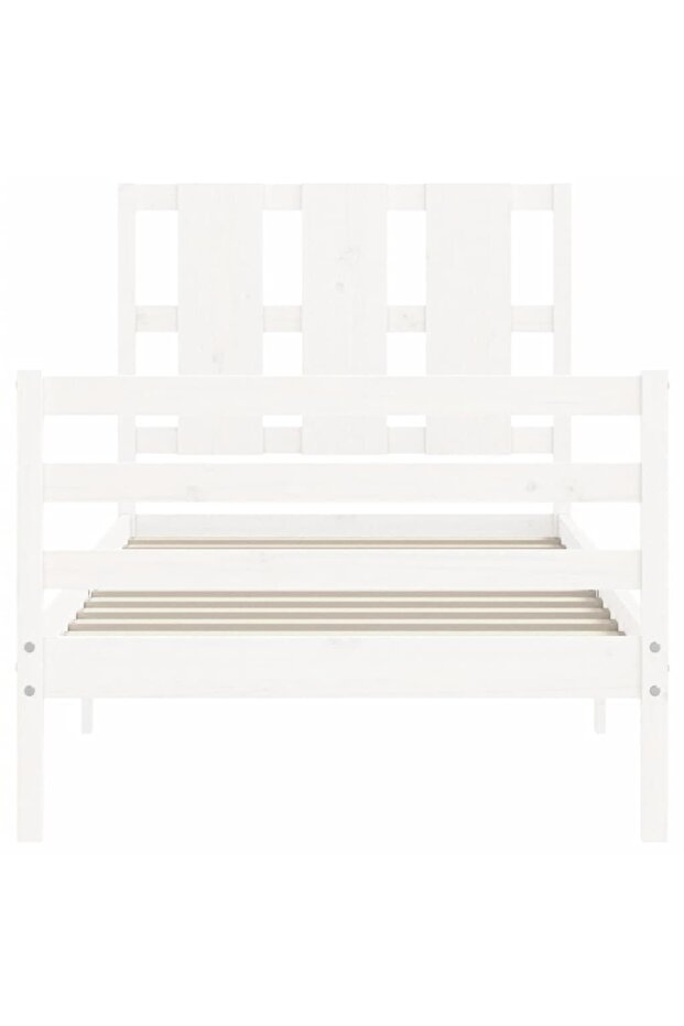 Bed frame with headboard 3FT, single, white, solid wood - 7