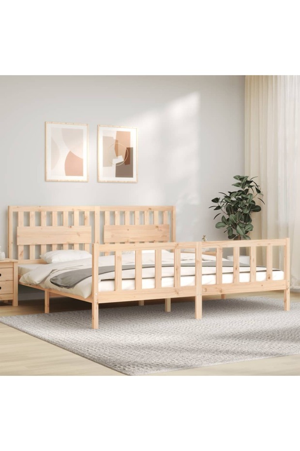 Bed frame with headboard 200x200 cm, solid pine wood - 1
