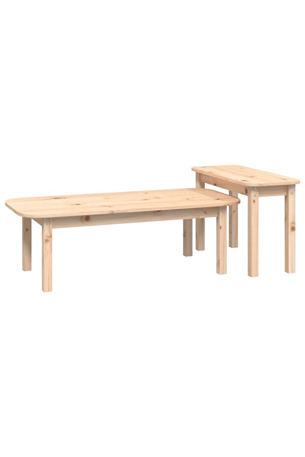 Coffee table set, 2 pieces, solid pine wood - 4