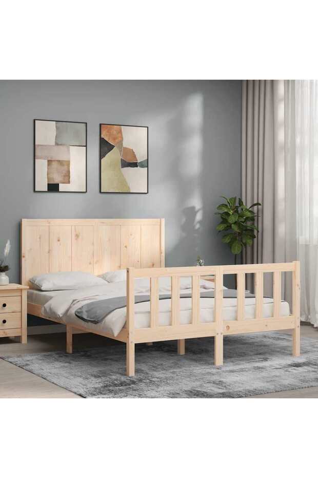 4FT Bed Frame with Headboard, Small Double, Solid Wood - 1
