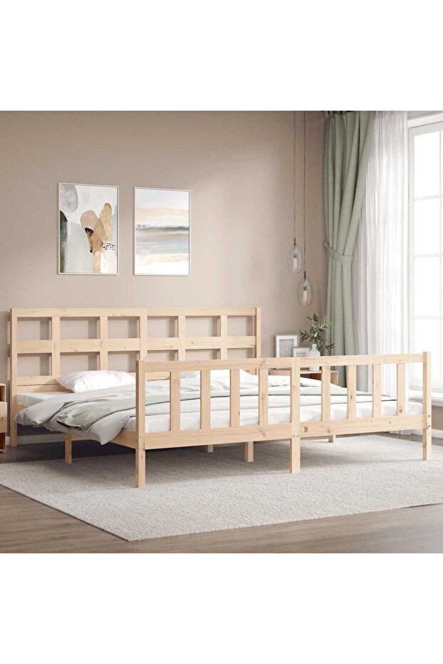 Bed frame with headboard 200x200 cm, solid pine wood - 4