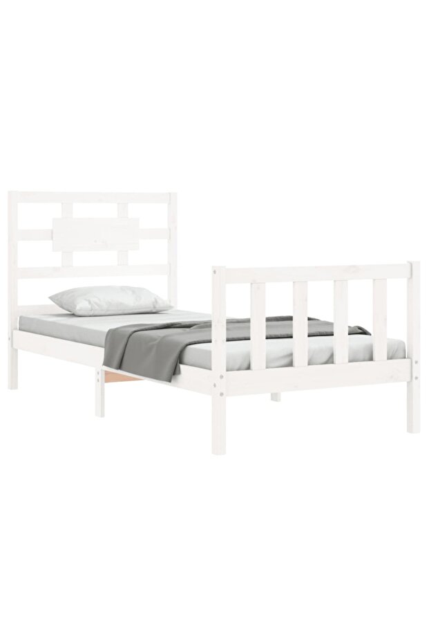 Bed frame with headboard 3FT, single, white, solid wood - 3
