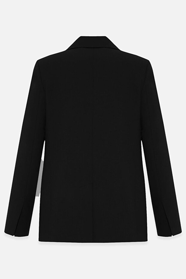 Siyah Cep Ve Düğme Detaylı Basic Ceket - 7