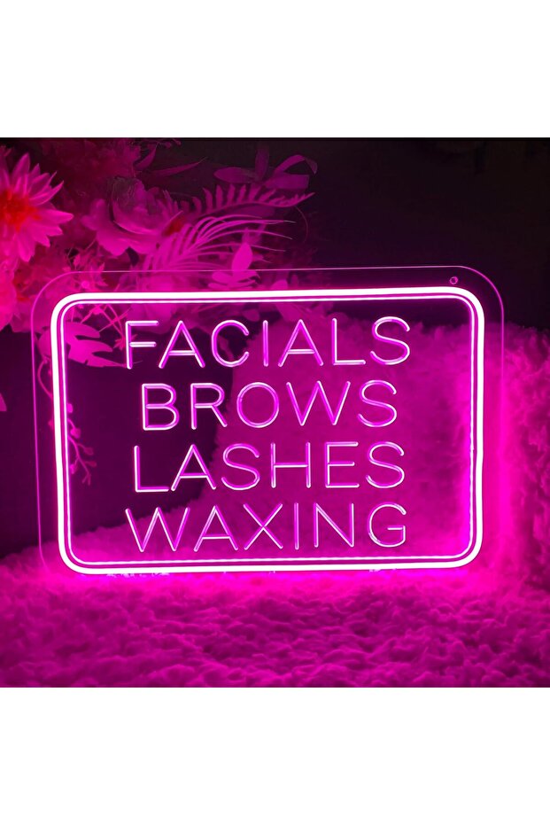 لافتة نيون مضيئة LED للوجه والحواجب والرموش لإزالة الشعر بالشمع، مقاس 40×27 سم، بقاعدة أكريليك 6 مم، لون وردي