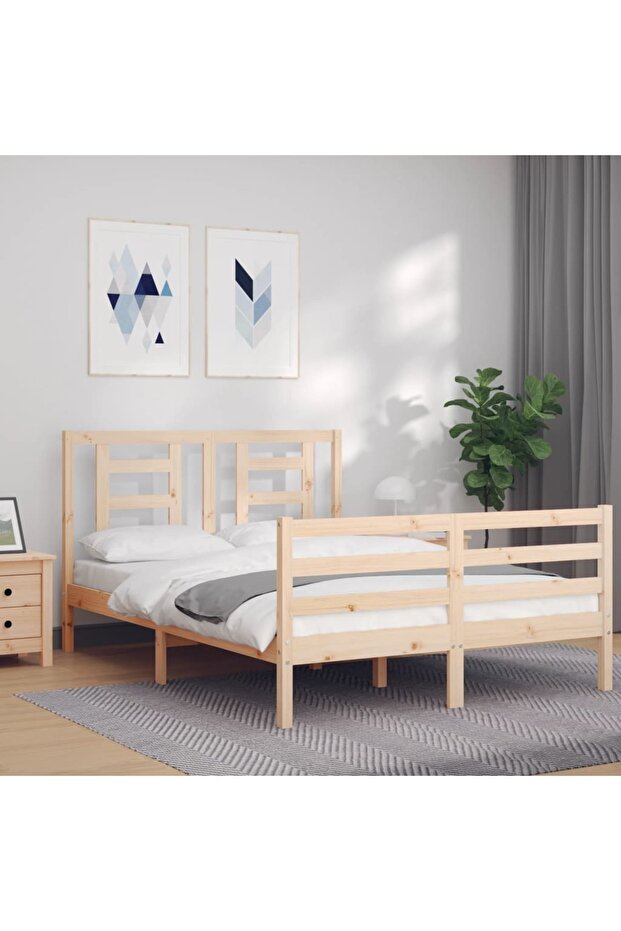 4FT Bed Frame with Headboard, Small Double, Solid Wood - 1