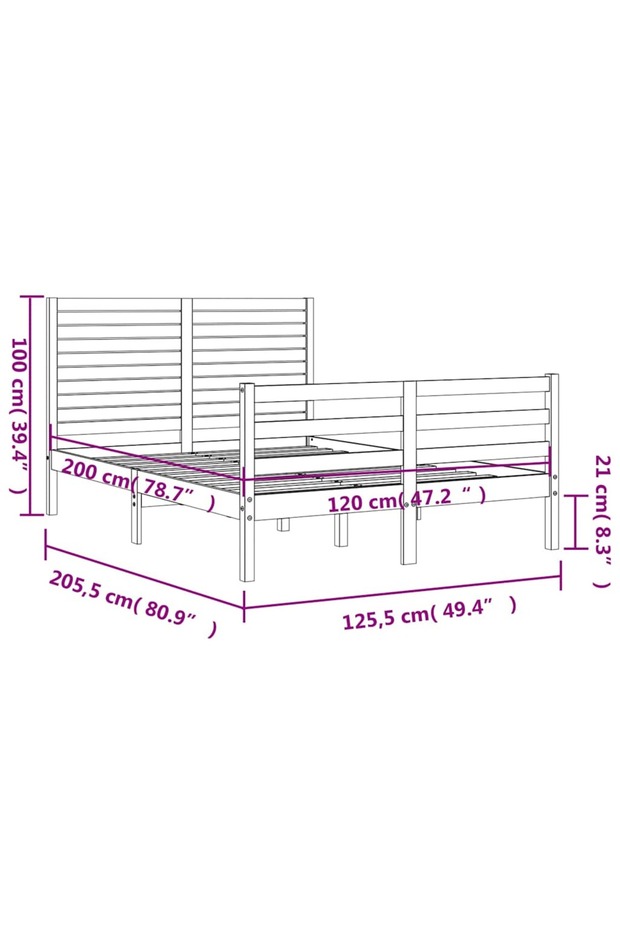 Bed frame with headboard, 120x200 cm, solid wood - 8