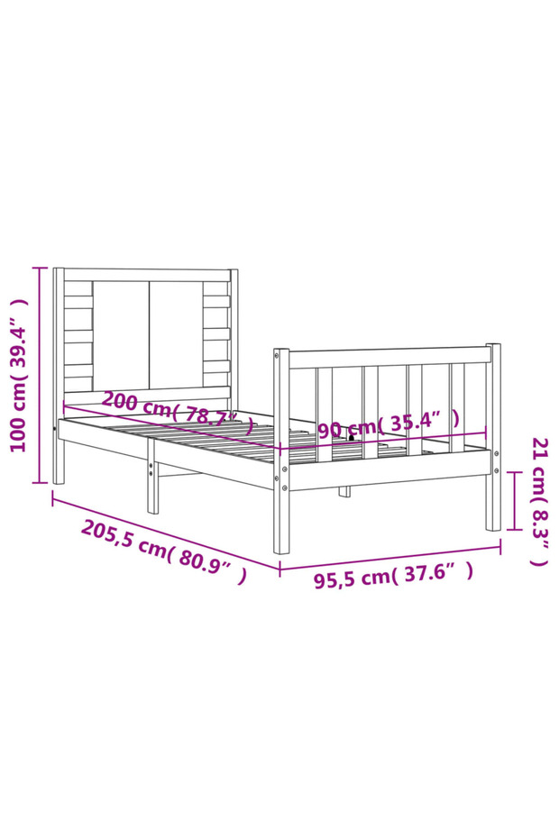 Bed frame with headboard, 90x200 cm, solid wood - 8