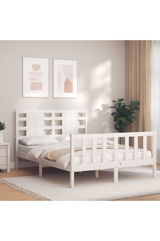 Bed frame with headboard, white, 120x200 cm, solid wood