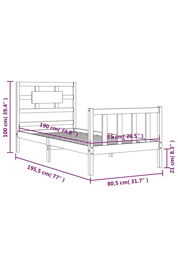 2FT6 Small Single Bed Frame with Headboard, Black, Solid Wood - 8
