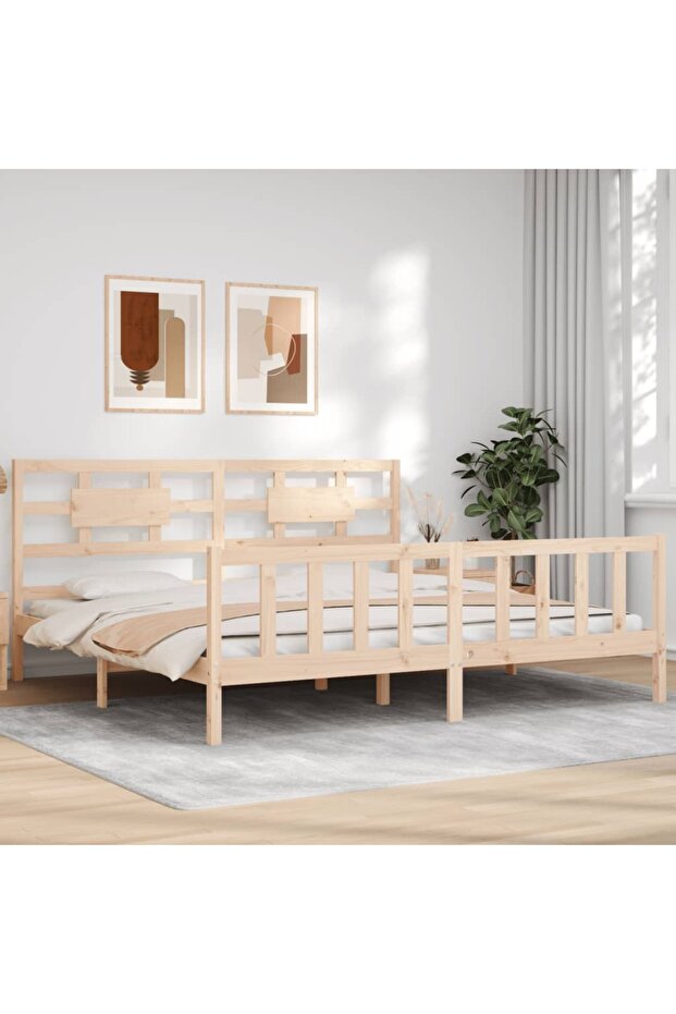 Bed frame with headboard 200x200 cm, solid pine wood - 4