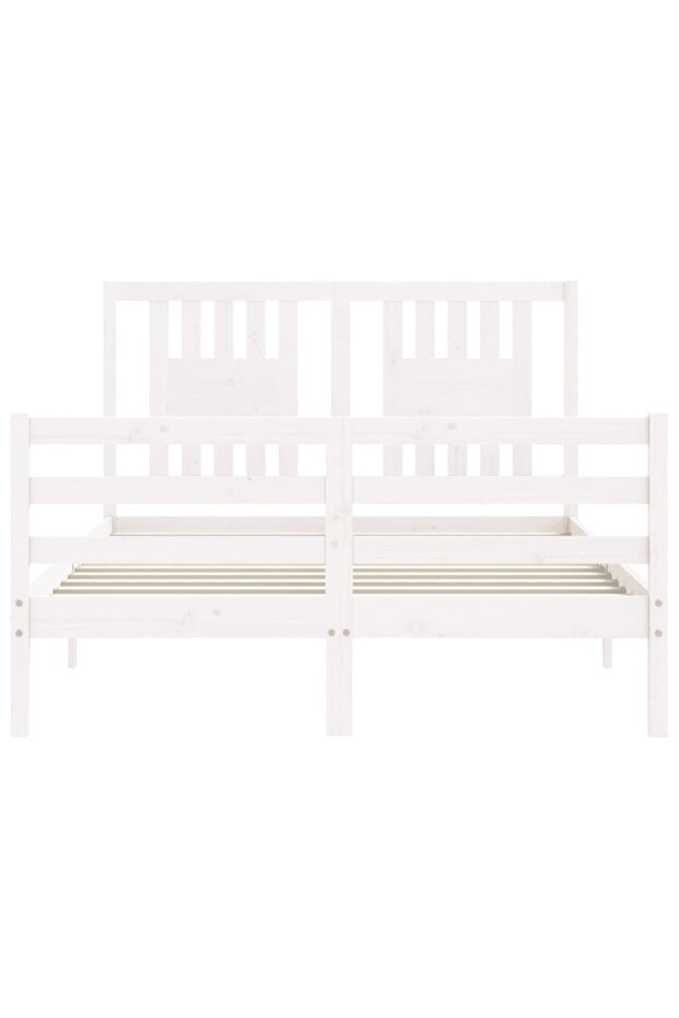 Bed frame with headboard, 140x190 cm, white, solid wood - 6