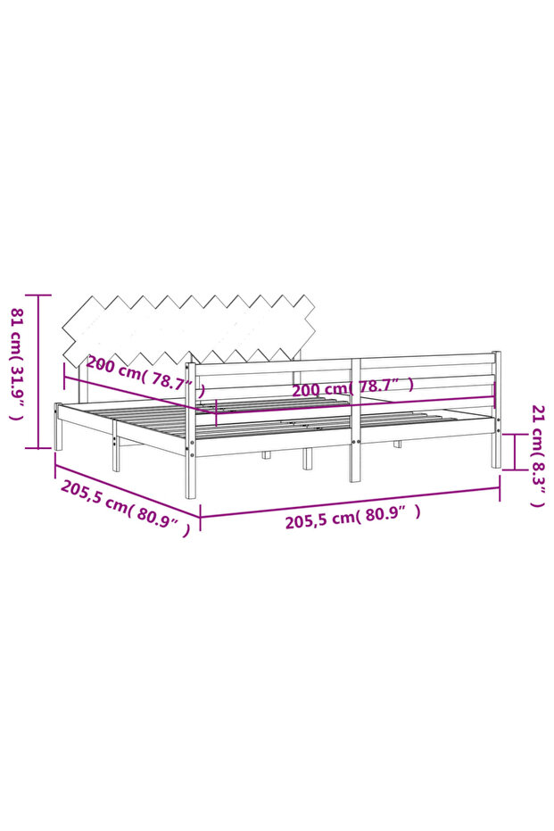 Bed frame with headboard 200x200 cm, solid pine wood - 8