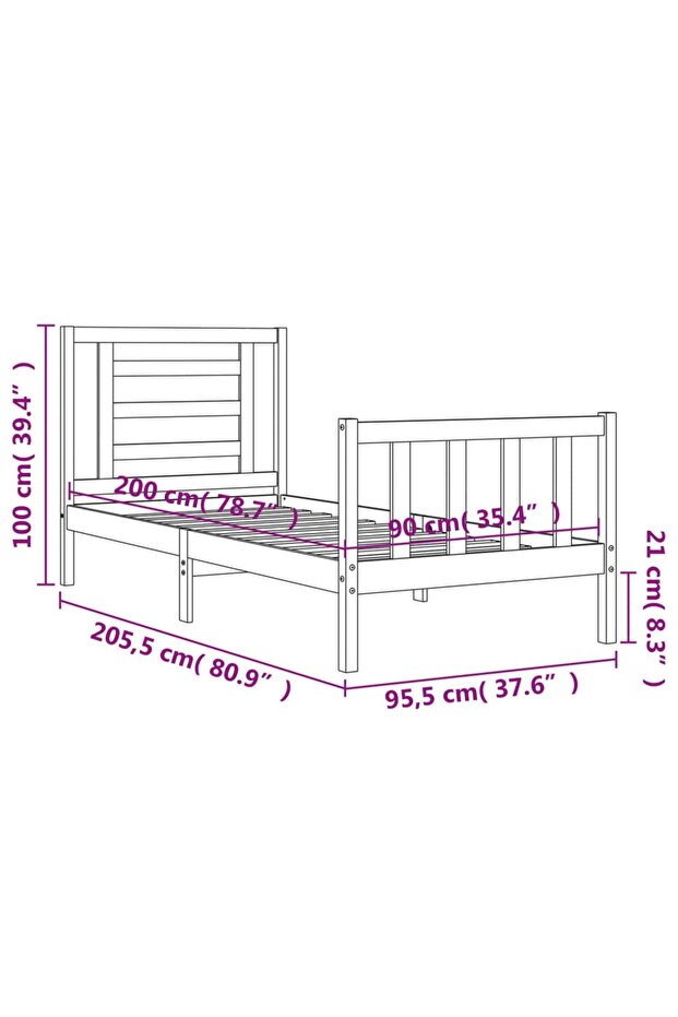 Bed frame with headboard, 90x200 cm, solid wood - 8