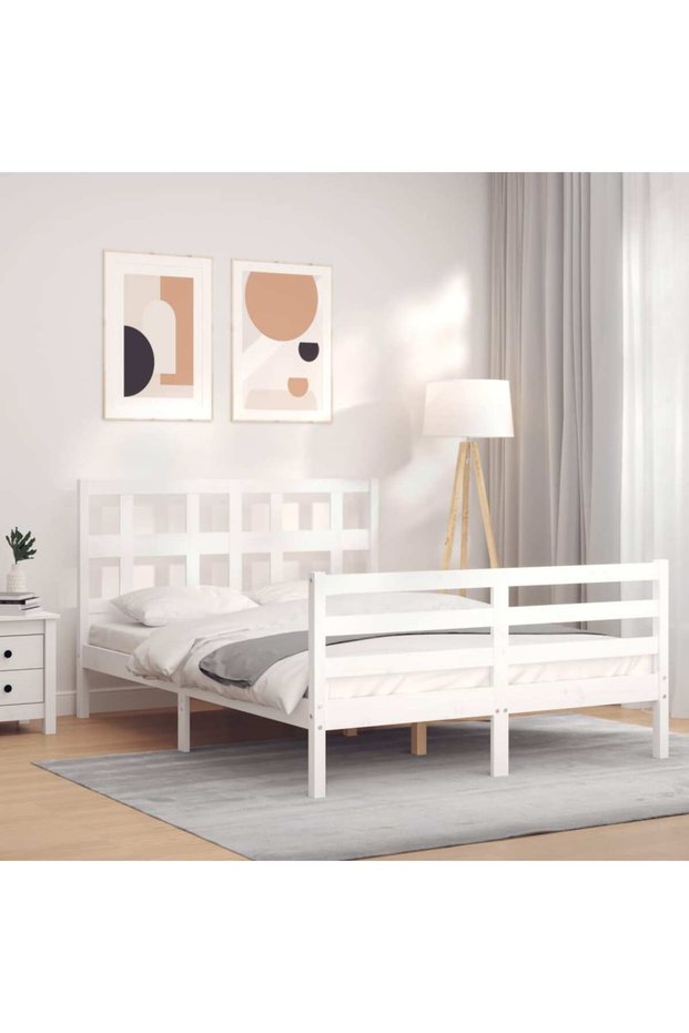 Bed frame with headboard, 140x190 cm, white, solid wood
