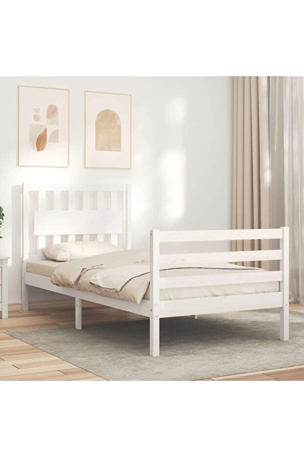 Bed frame with headboard 3FT, single, white, solid wood - 4