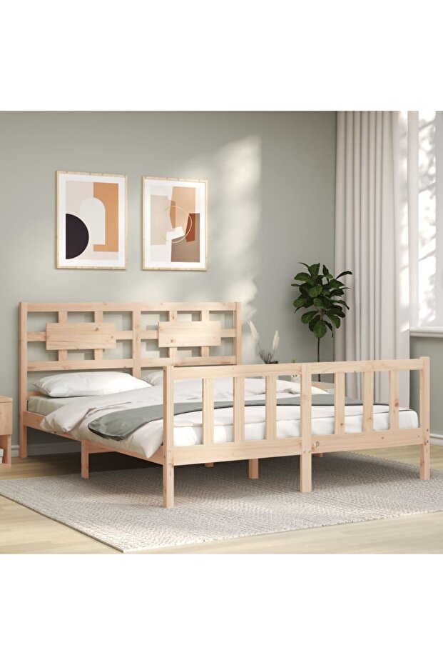 Bed frame with headboard, solid wood, king size 5FT - 1
