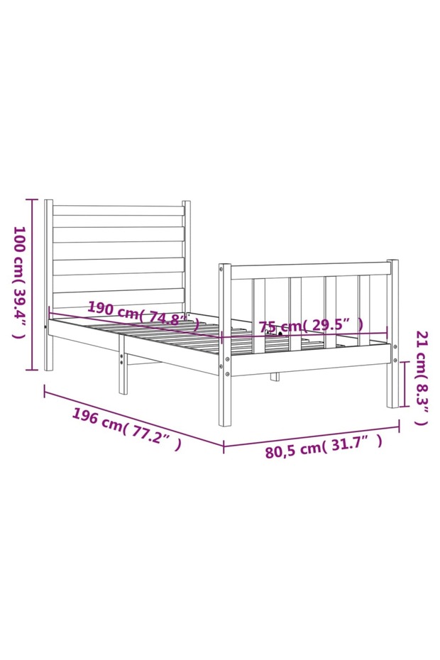 2FT6 Small Single Bed Frame with Headboard, Black, Solid Wood - 8