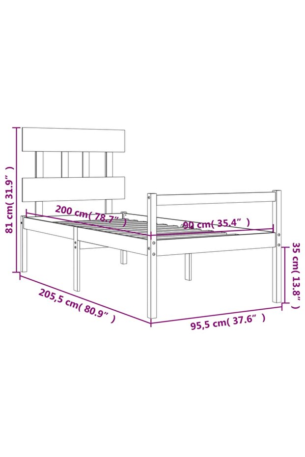 Bed frame with headboard, 90x200 cm, solid wood - 8