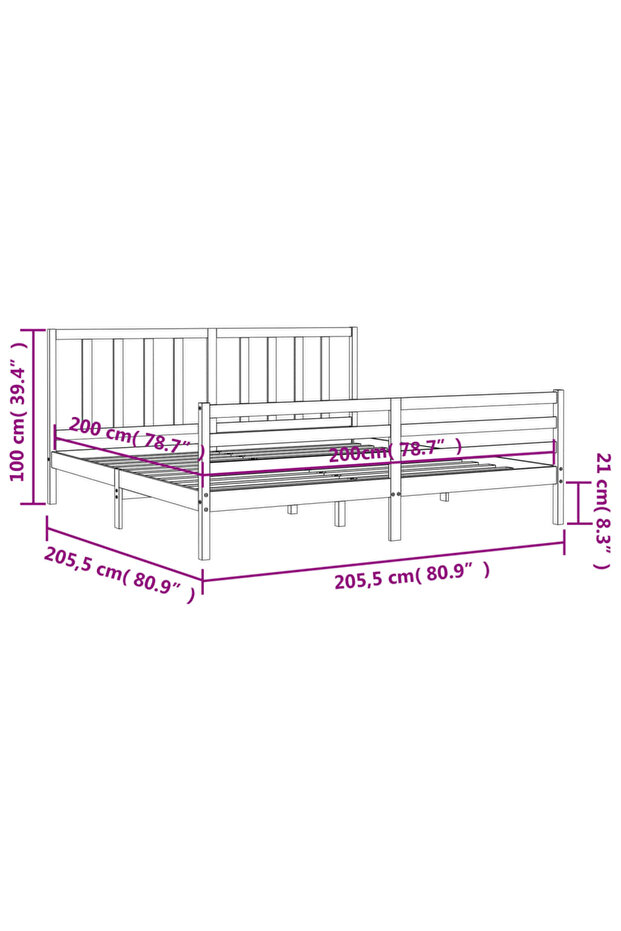 Bed frame with headboard 200x200 cm, solid pine wood - 8