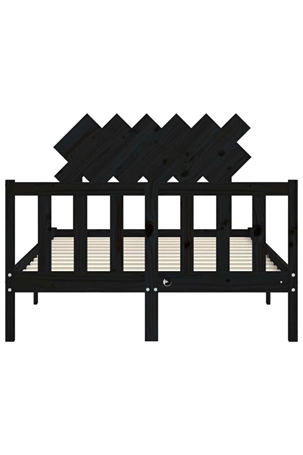 Bed frame with headboard, black, solid wood, double 4FT6 - 6