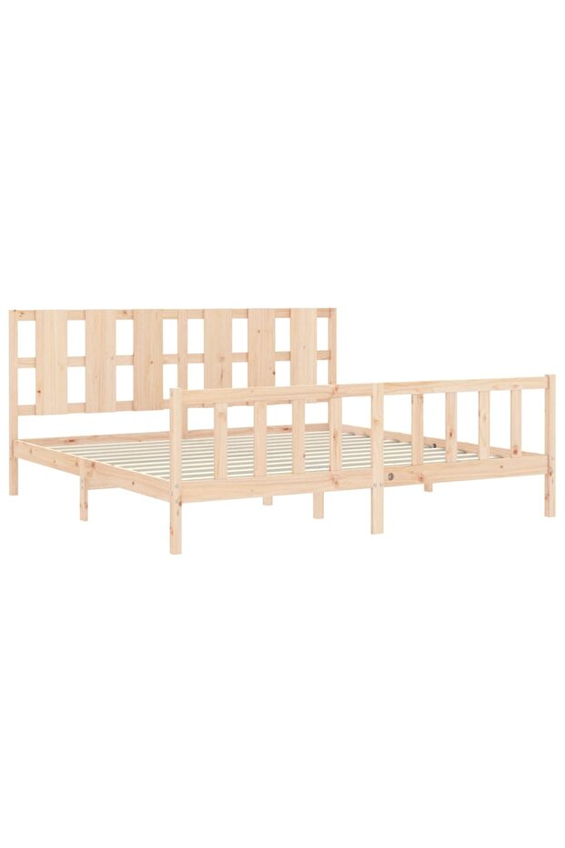 Bed frame with headboard 200x200 cm, solid pine wood - 5
