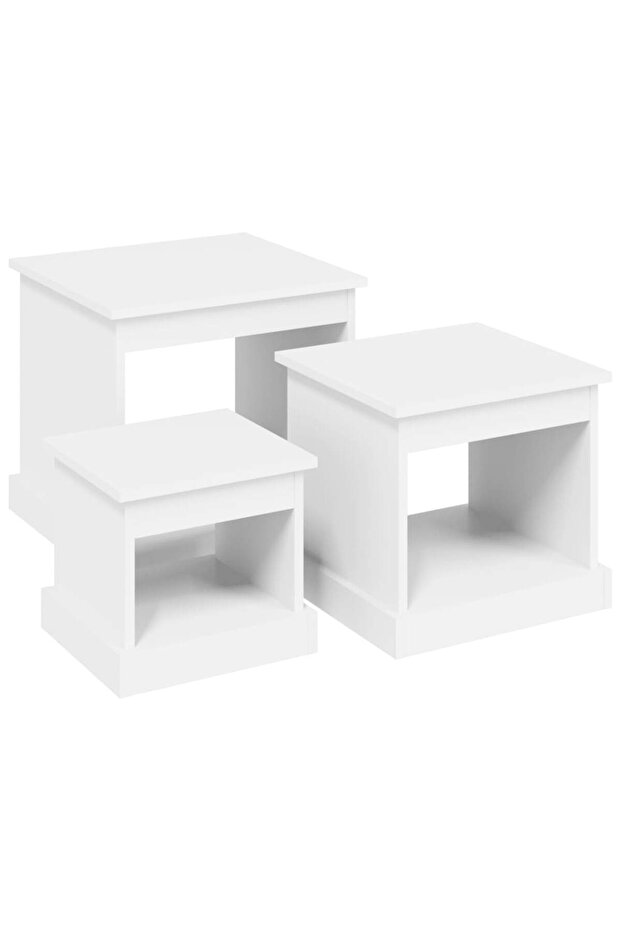 Stackable tables, 3 pcs., white, processed wood - 2