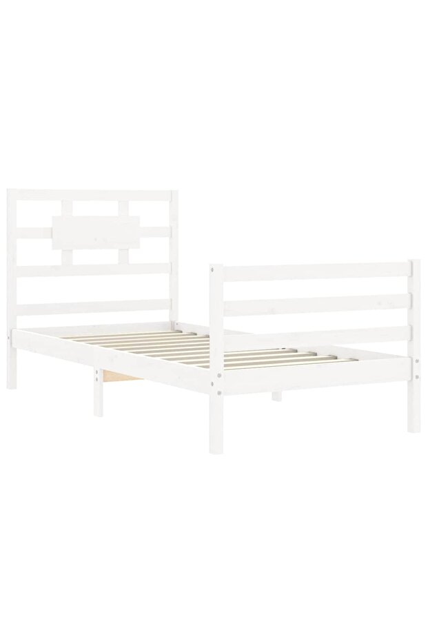 Bed frame with headboard 3FT, single, white, solid wood - 5