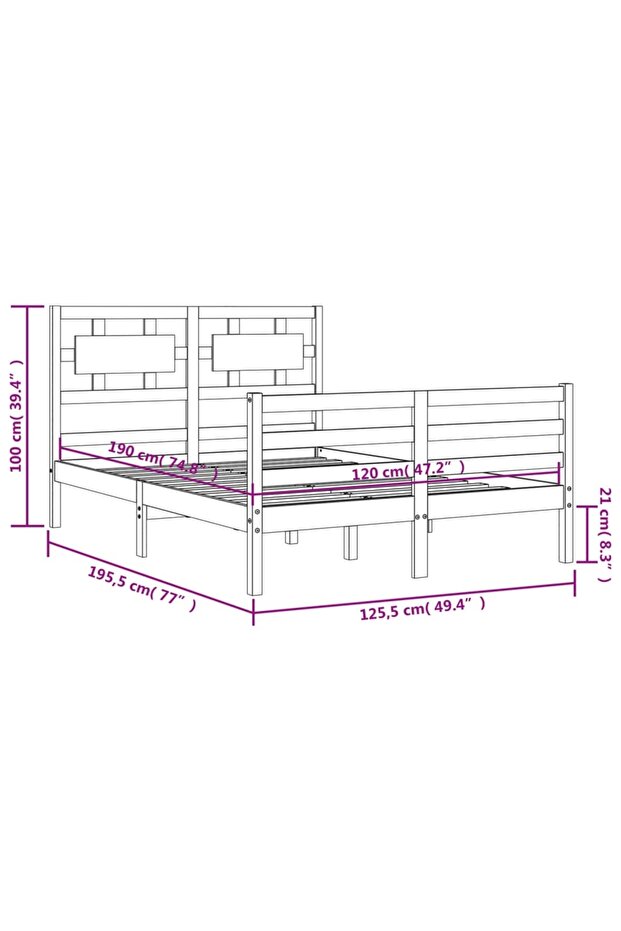 4FT Bed Frame with Headboard, Small Double, Solid Wood - 8