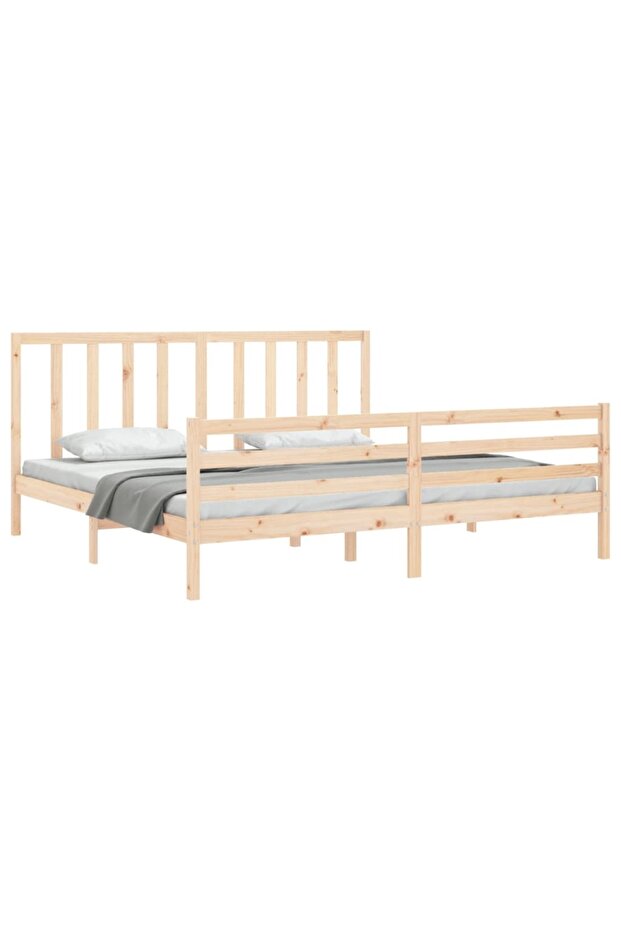 Bed frame with headboard 200x200 cm, solid pine wood - 4