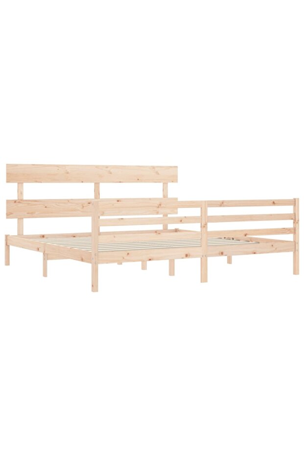 6FT Super King Bed Frame with Headboard, Solid Wood - 5