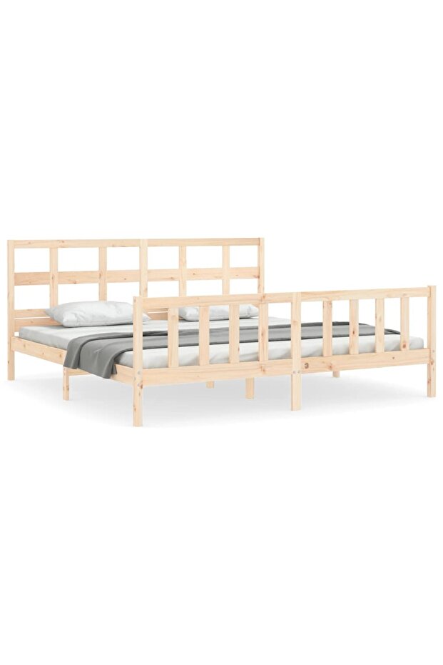 Bed frame with headboard 200x200 cm, solid pine wood - 2
