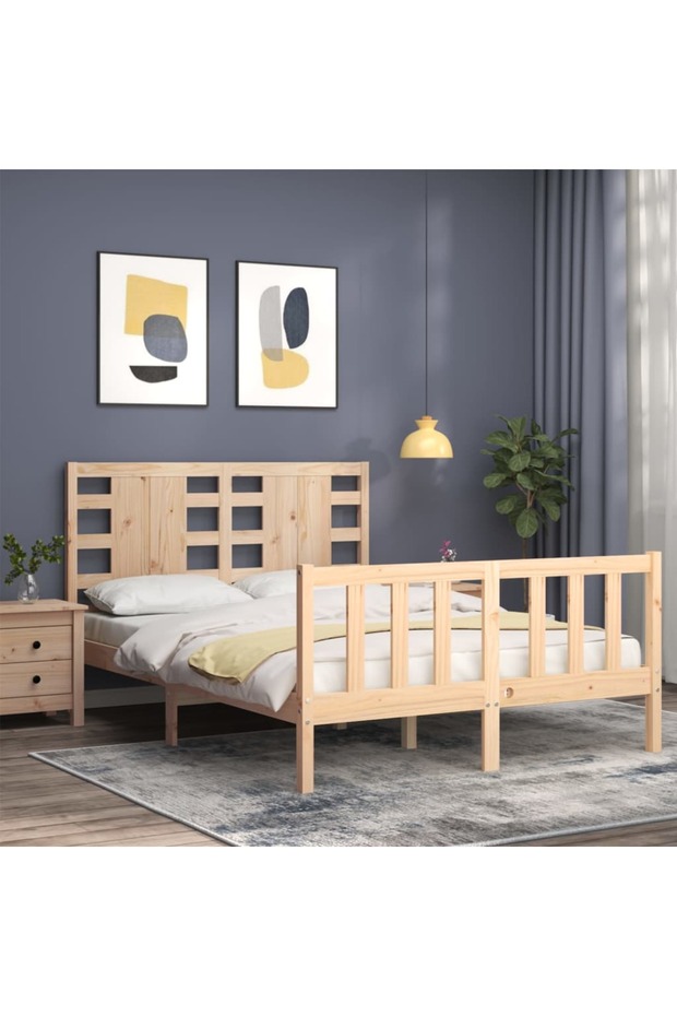4FT Bed Frame with Headboard, Small Double, Solid Wood - 3