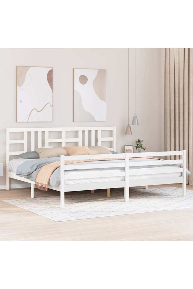 Bed frame with headboard 200x200 cm, white, solid wood