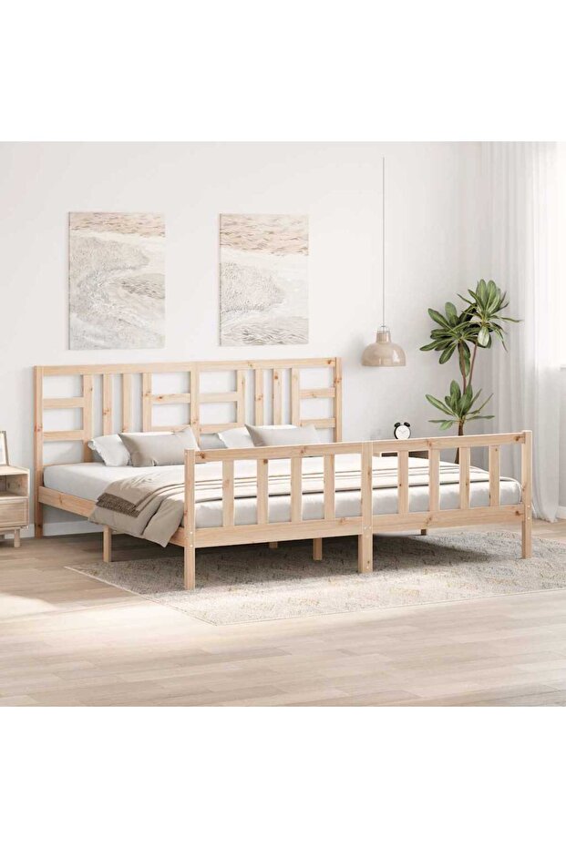 Bed frame with headboard 200x200 cm, solid pine wood - 4