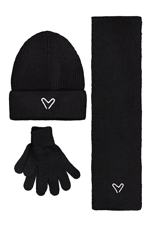 6-9 Years Old Scarf, Beanie and Glove Set - Black