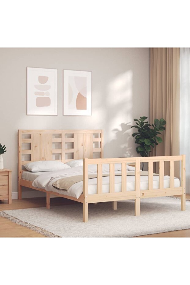 4FT Bed Frame with Headboard, Small Double, Solid Wood - 1