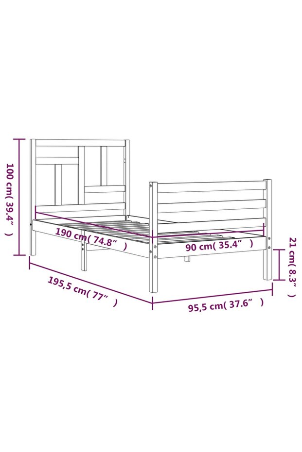 Bed frame with headboard 3FT, single, white, solid wood - 8